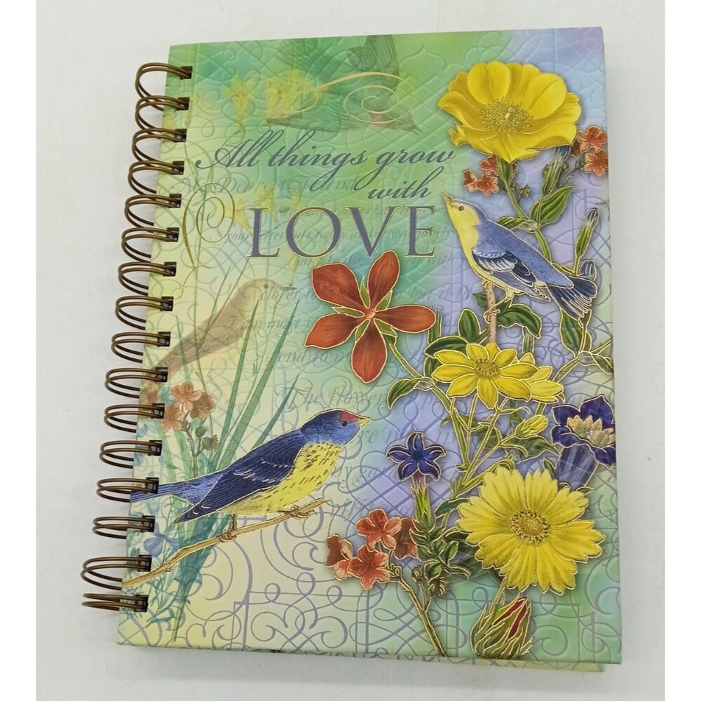 Punch Studio Spiral Bound Journal Illustrated Floral Bird Cover "Grow with LOVE"